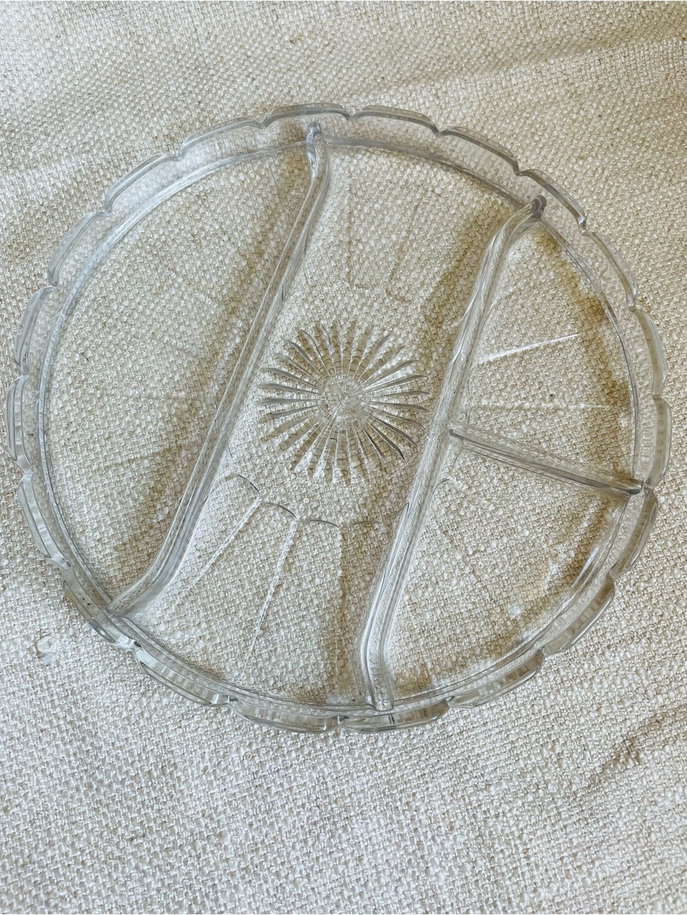 Vintage Clear Glass Divided Relish Serving Round Platter 9.5" dia